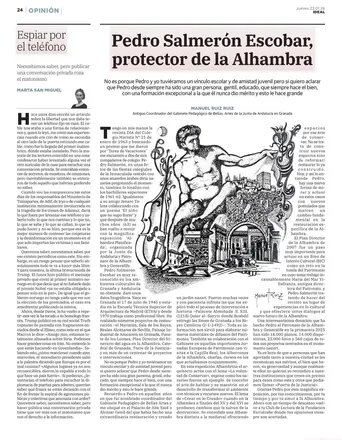 «Pedro Salmerón Escobar, protector de la Alhambra», artículo en Ideal con ilustración de Manuel Ruiz