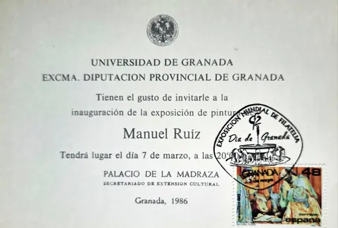 Invitación a la exposición en el Palacio de la Madraza, 1986