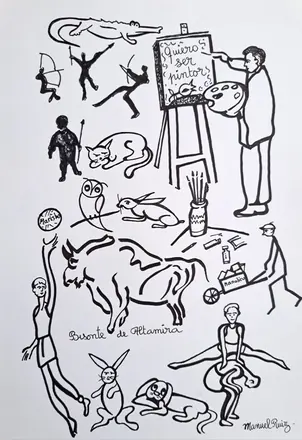 Dibujos infantiles en el colegio de los Maristas de Granada. Años 50-60