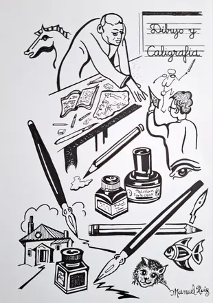 Dibujos infantiles en el colegio de los Maristas de Granada. Años 50-60