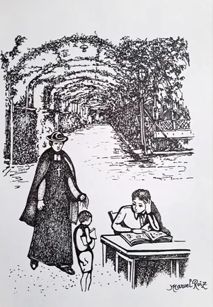 Dibujos infantiles en el colegio de los Maristas de Granada. Años 50-60