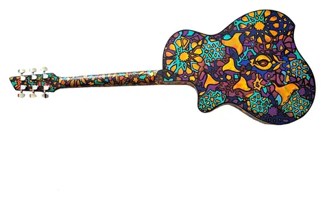 Guitarra eléctrica pintada con temas de estrellas y alicer de la Alhambra (reverso)