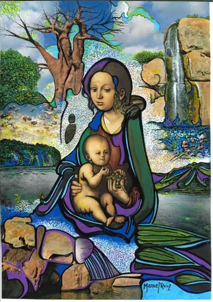La Virgen y el niño con un racimo de uvas. Alimento de vida